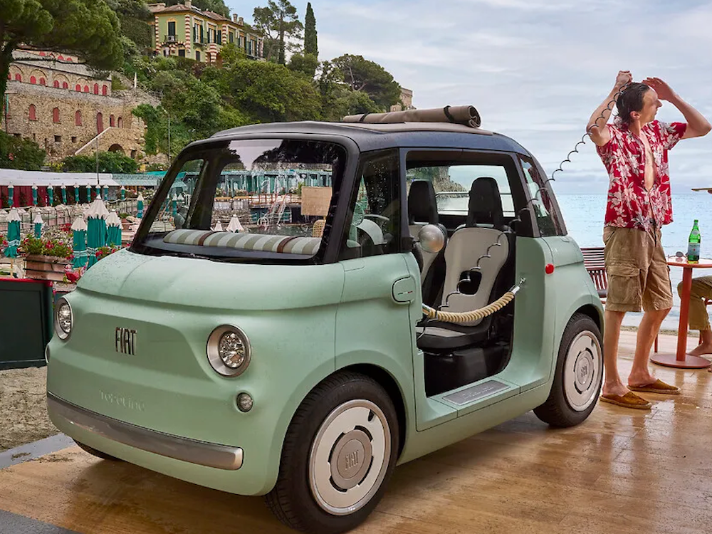 FIAT UNVEILS QUIRKY FEATURE IN TINY ELECTRIC CAR: BUILT-IN SHOWER FOR BEACHGOERS